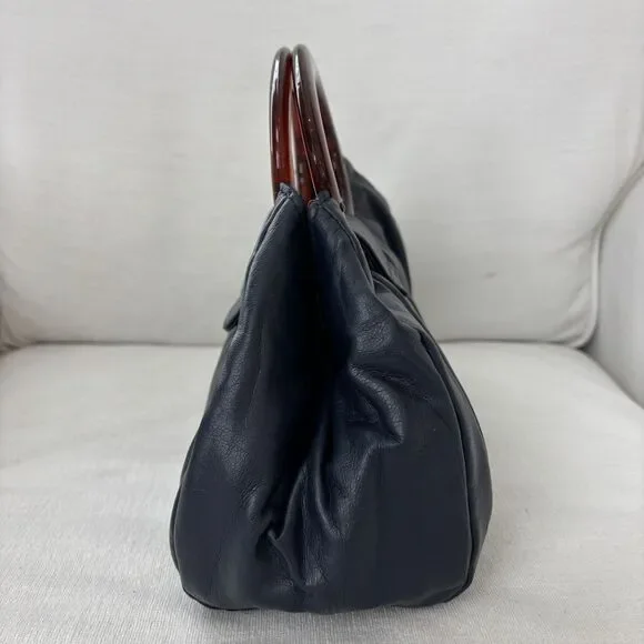 Vintage JR Florida USA Navy Blue Handbag Purse Bakelite Handles MCM Mod 50s 60s - Picture 5 of 15